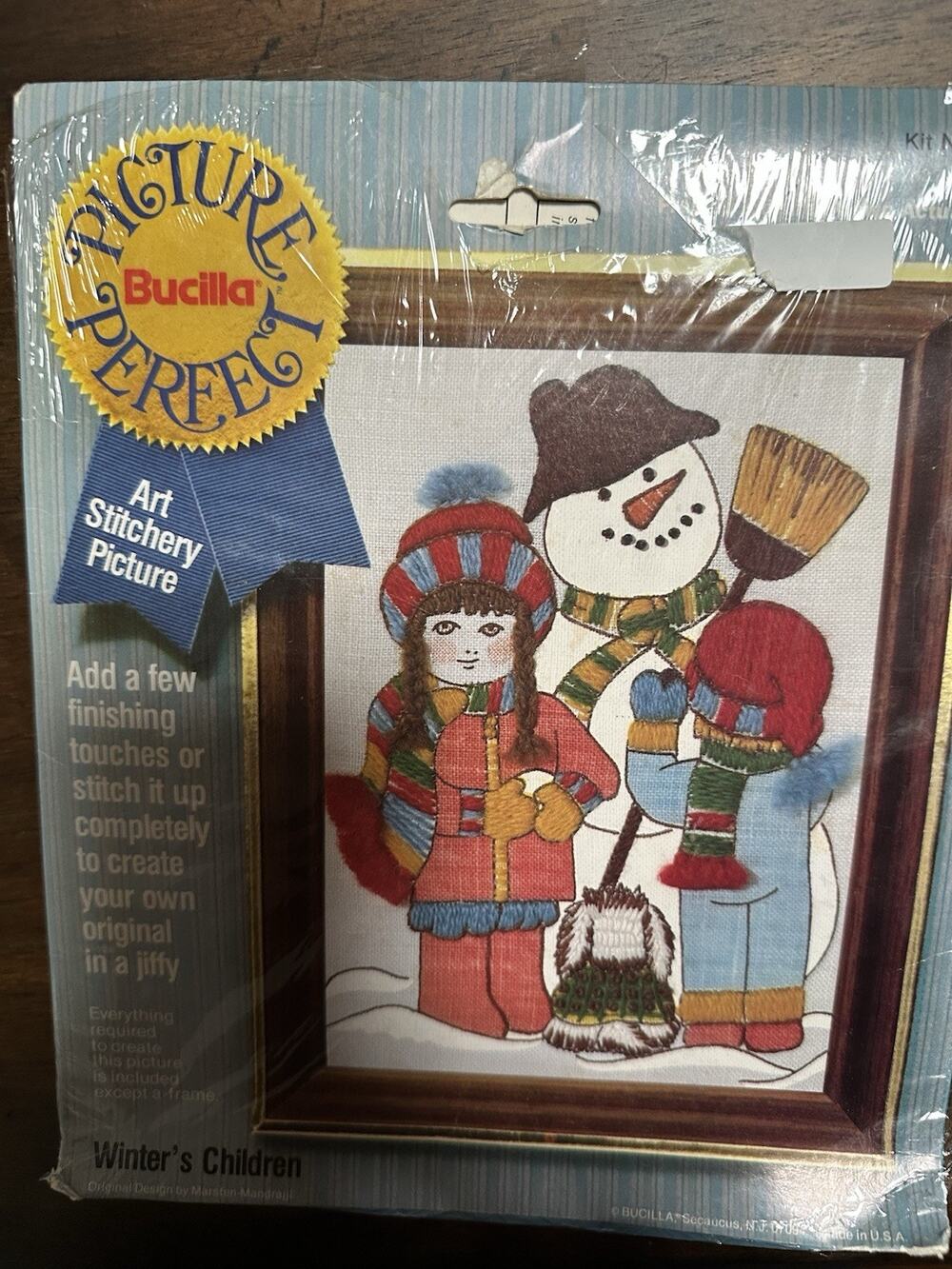 Vtg Bucilla Picture Perfect Art Stitchery Picture 5x7 KIT #2001 Winter's Childre